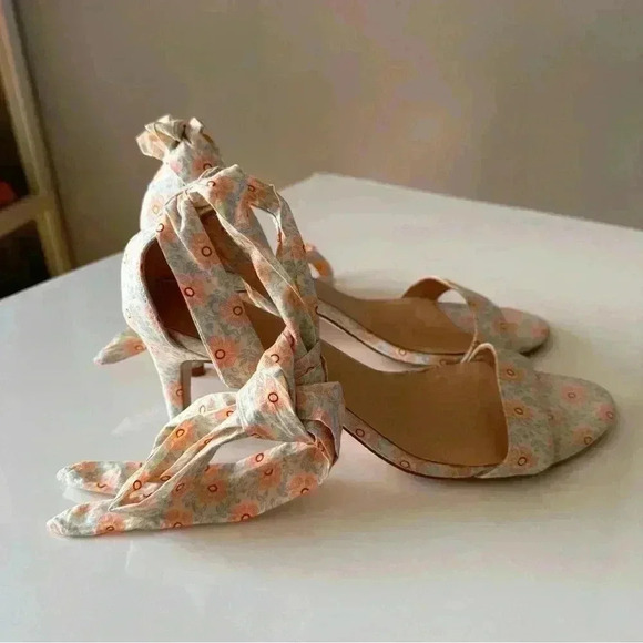 Anthropologie Floral Tie Up Heels Women’s size 8 Balletcore Boho Wedding Formal - Picture 2 of 14